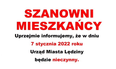 Urząd Miasta nieczynny w dniu 7 stycznia 2022
