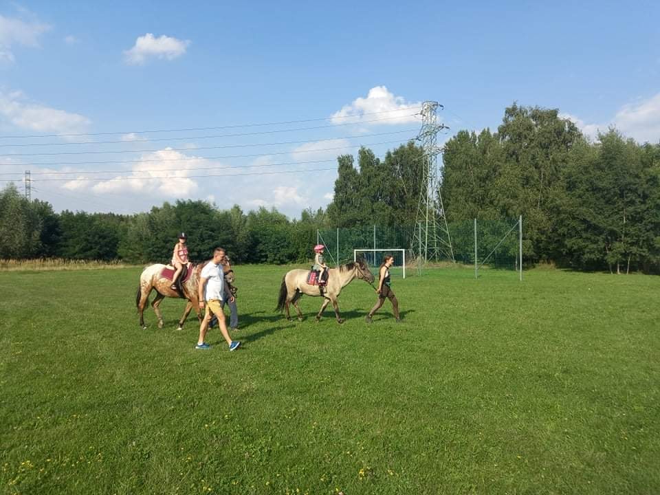 Dzieci korzystające z przejażdżki konnej 