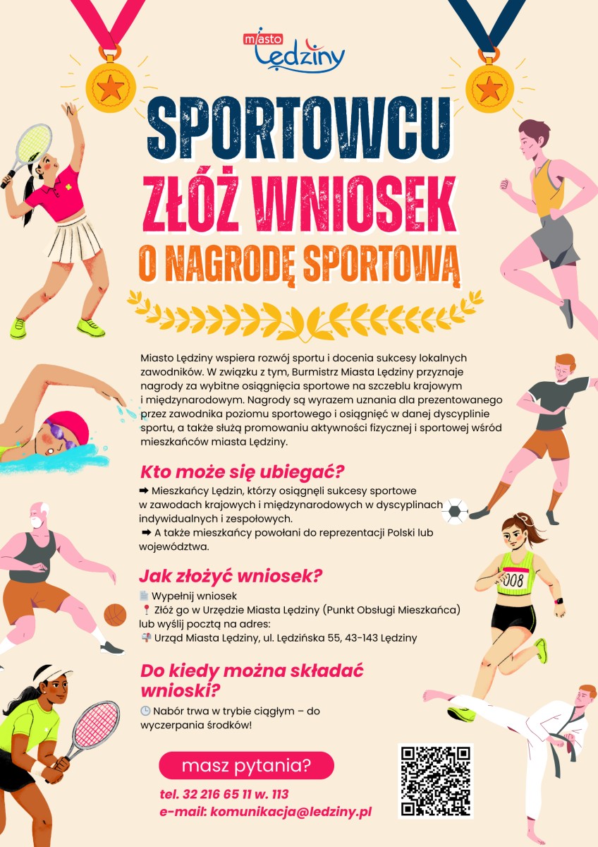 Plakat dotyczący przyznania nagród sportowych burmistrza miasta Lędziny
