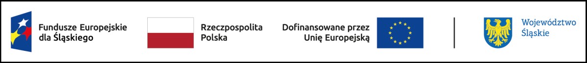 Loga i oznaczenia dofinansowania: Fundusze Europejskie dla Śląskiego, Rzeczpospolita Polska, Unia Europejska i Województwo Śląskie.