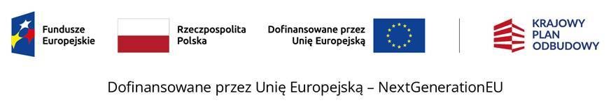 Zestaw logotypów instytucji finansujących, typowo stosowany w materiałach informacyjnych o projektach.  Od lewej:      Logo Fundusze Europejskie (niebieski kwadrat z flagą EU i gwiazdami, obok tekst „Fundusze Europejskie”).      Flaga Polski (biało-czerwo