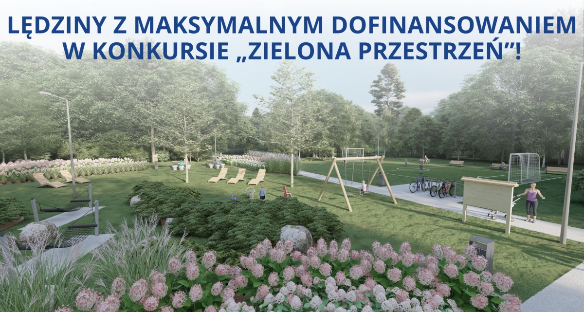 Park z placem zabaw i kwiatami na pierwszym planie, tworzący przyjemną atmosferę do zabawy i relaksu.